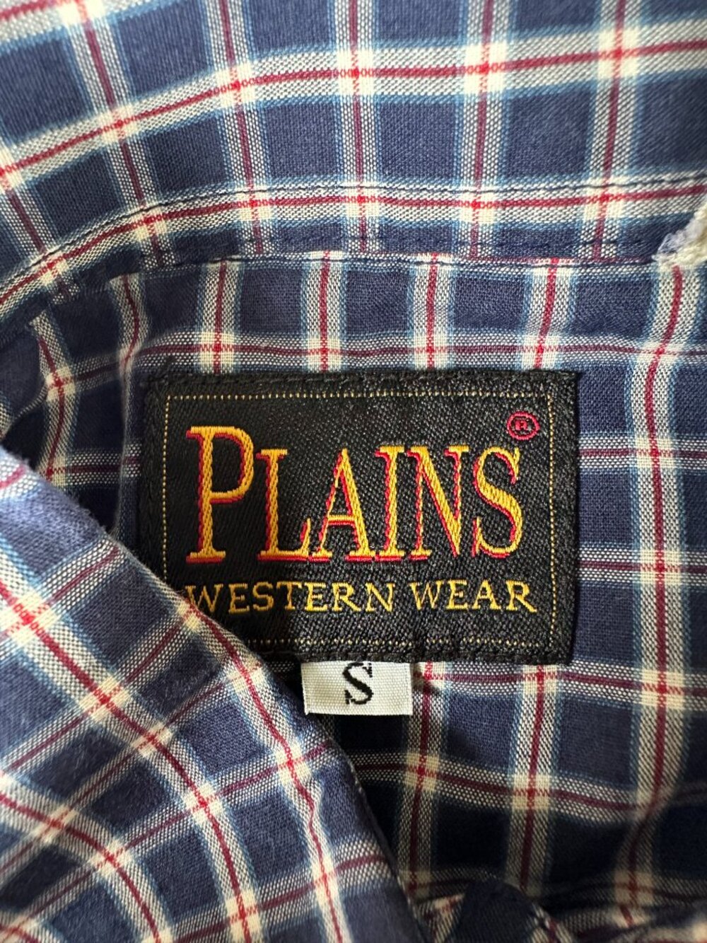 Plains Western Wear Men's Blue Red Checks Pearl Snap Shirt Small Cotton - Picture 2 of 5